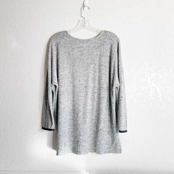 ☀️ ZARA Gray Hi Low Sweater Top Size Small Leather Detailing Oversize Casual - Picture 5 of 5
